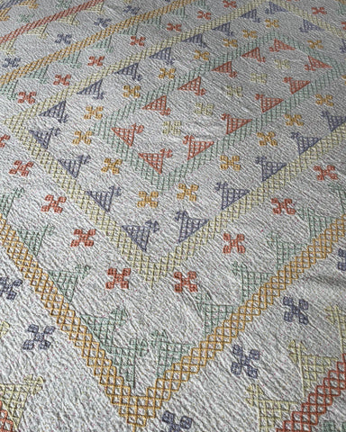 large super king bedspread embroidered ralli kantha quilt cotton comforter  handmade bedcover