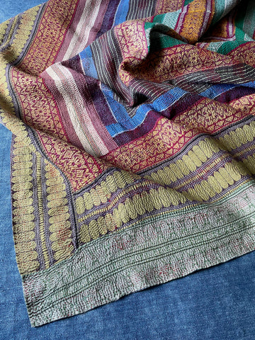 striped warm colours kantha quilt sofa throw cotton bedspread handmade comforter single washable
