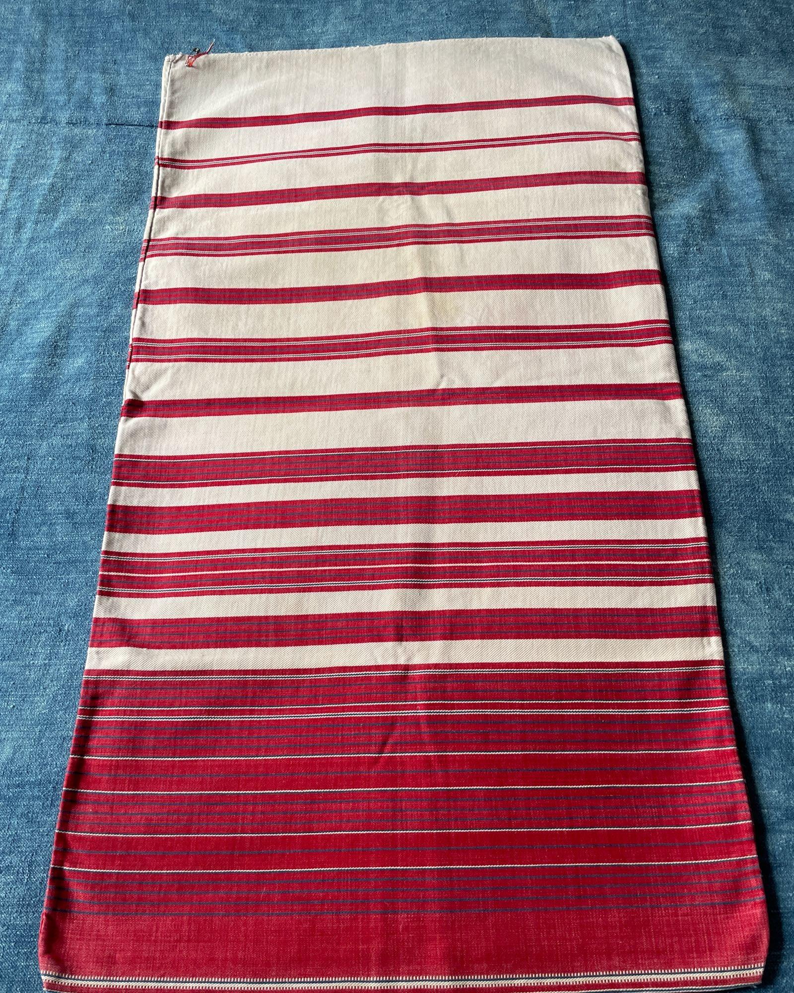 Antique Ticking Fabric Blue Red Striped retail Cotton TWILL Rustic Farmhouse Tissu For Furniture Antique Pillows European Textile