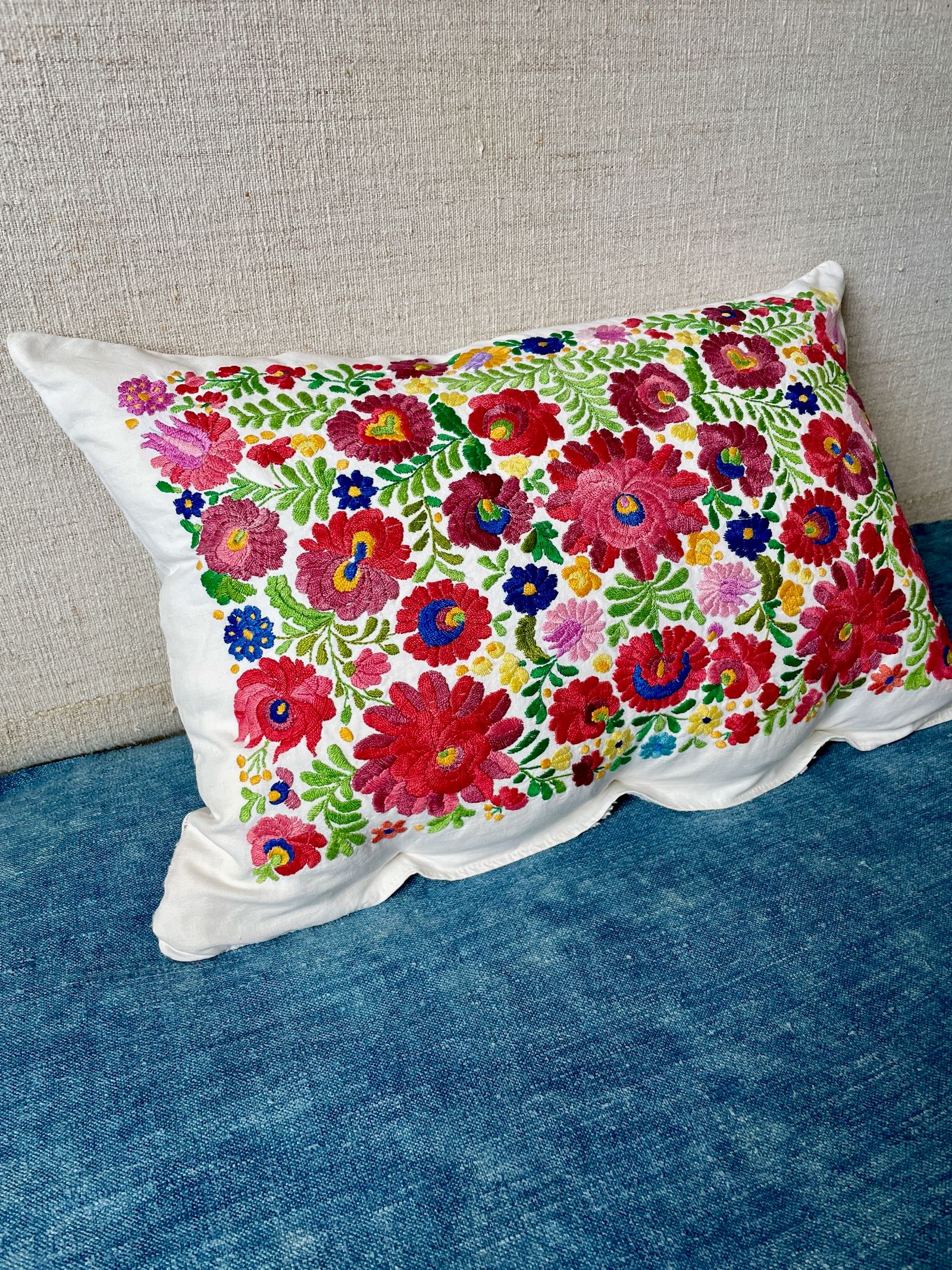 Mexican floral embroidered pillows hotsell