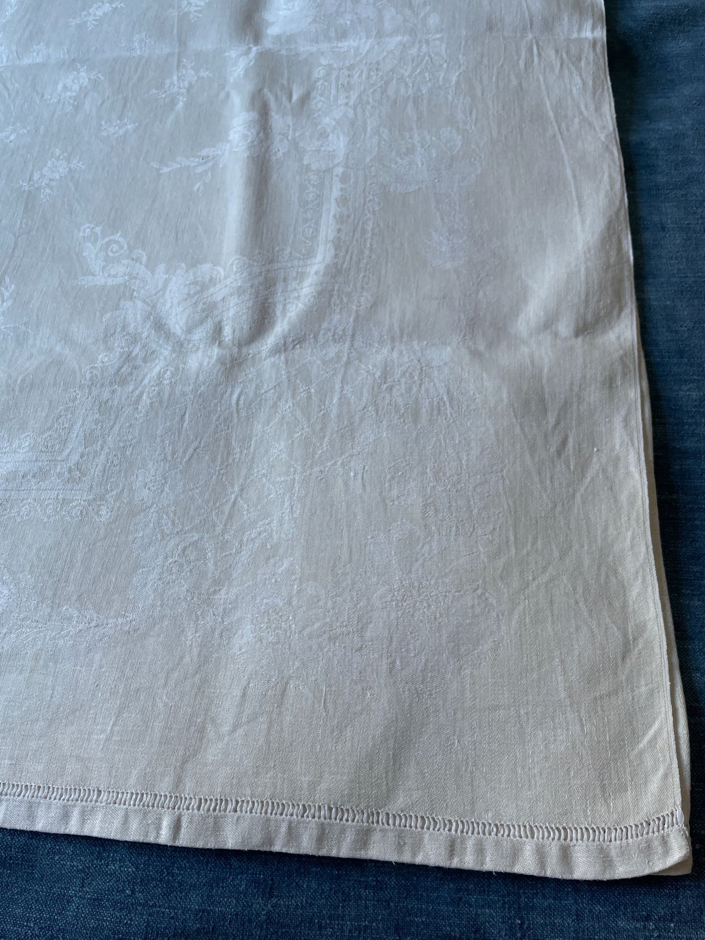 antique french cream linen tablecloth table linen monogrammed MB christmas table cover long cloth