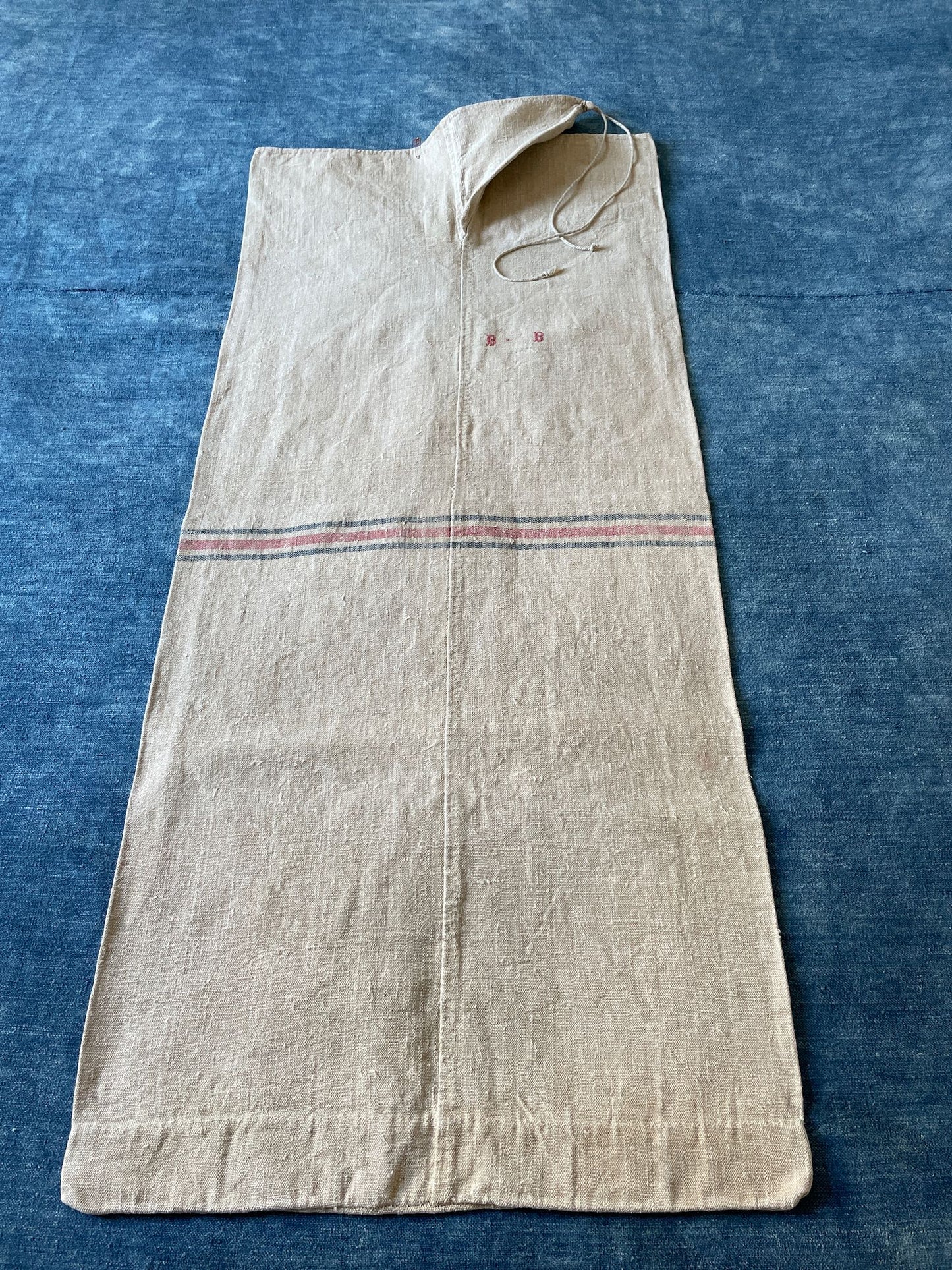 antique french linen grainsack blue red stripe bench cushion cover hardwearing rustic