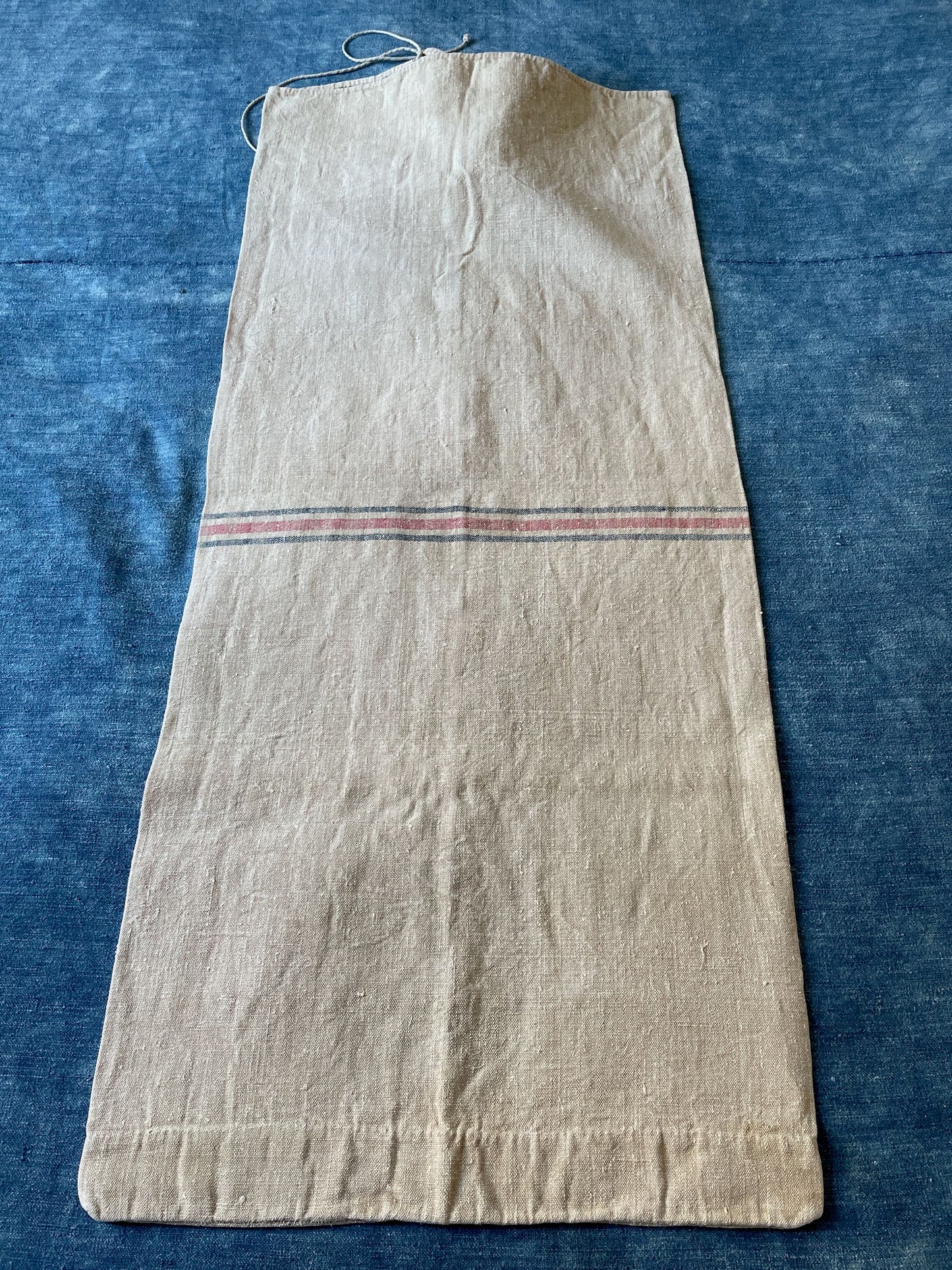 antique french linen grainsack blue red stripe bench cushion cover hardwearing rustic