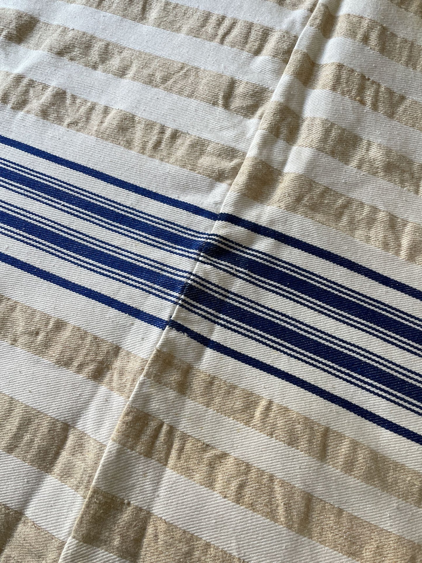 blue beige white stripe upholstery fabric cushion material vintage large hard wearing washable