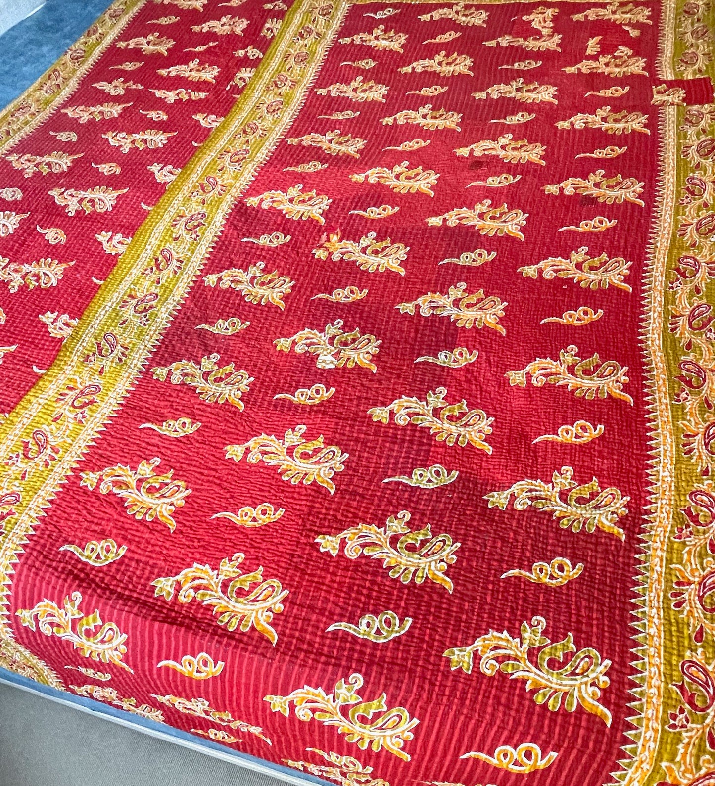 red orange yellow bright kantha quilt sofa throw bedspread cotton comforter double single washable