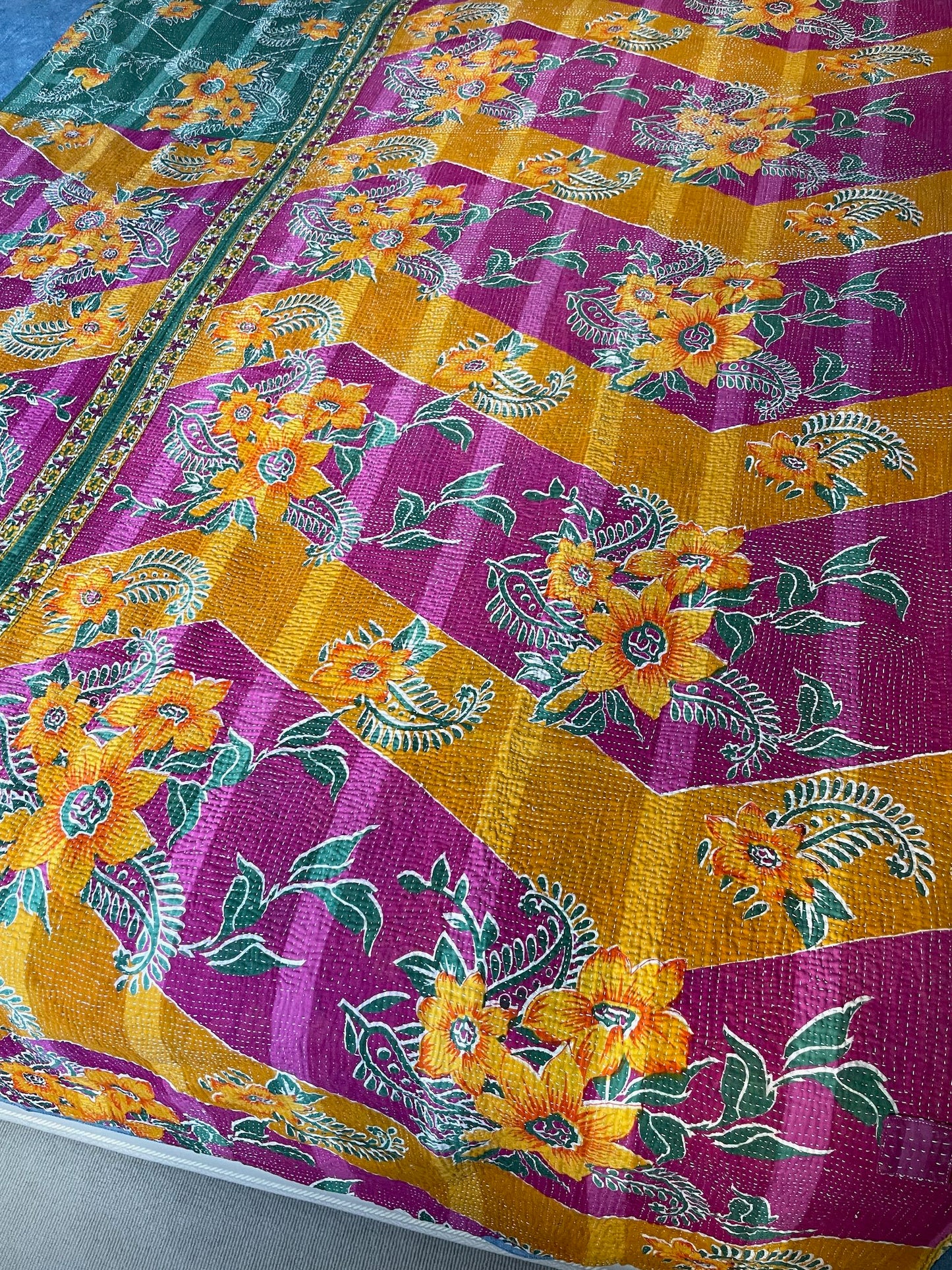 purple orange black red floral kantha quilt cotton bedspread single comforter cotton washable