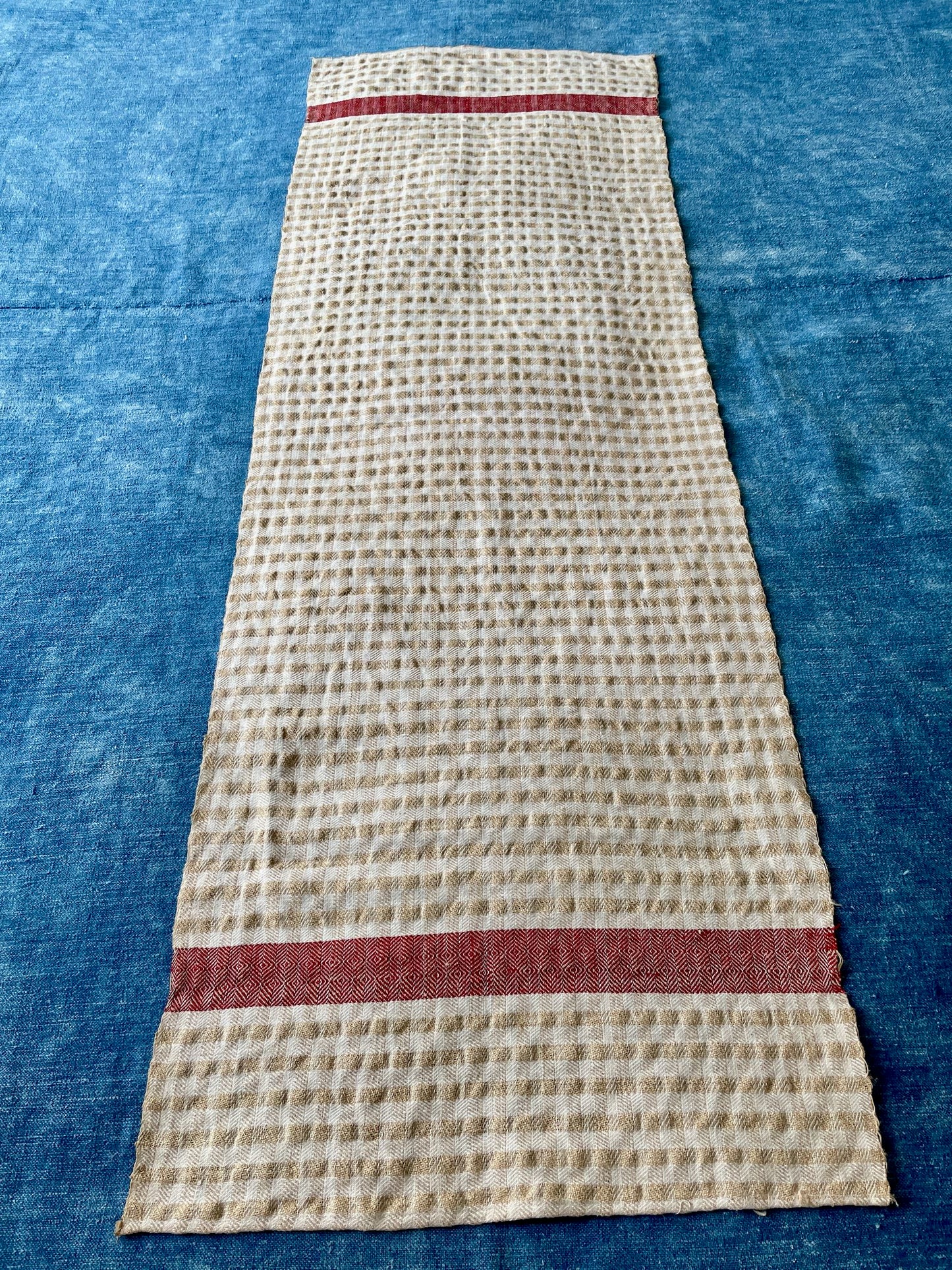vintage hungarian checkered fabric table runner  linens hand towel sewing project washable hemp