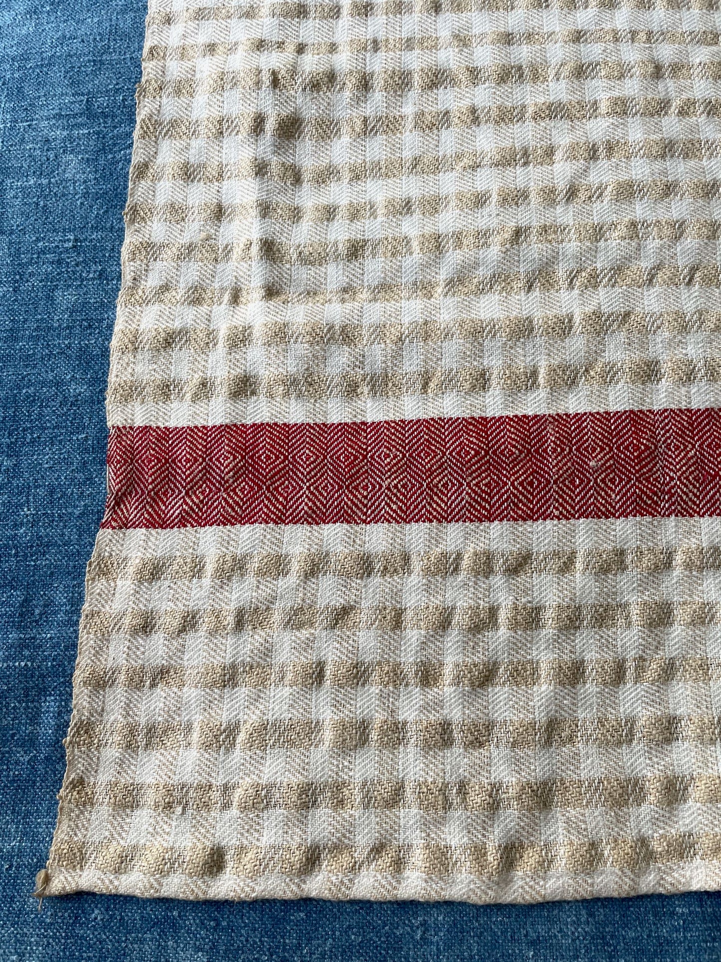 vintage hungarian checkered fabric table runner  linens hand towel sewing project washable hemp