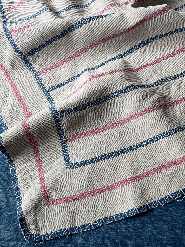 White Vintage Kantha Quilt 157