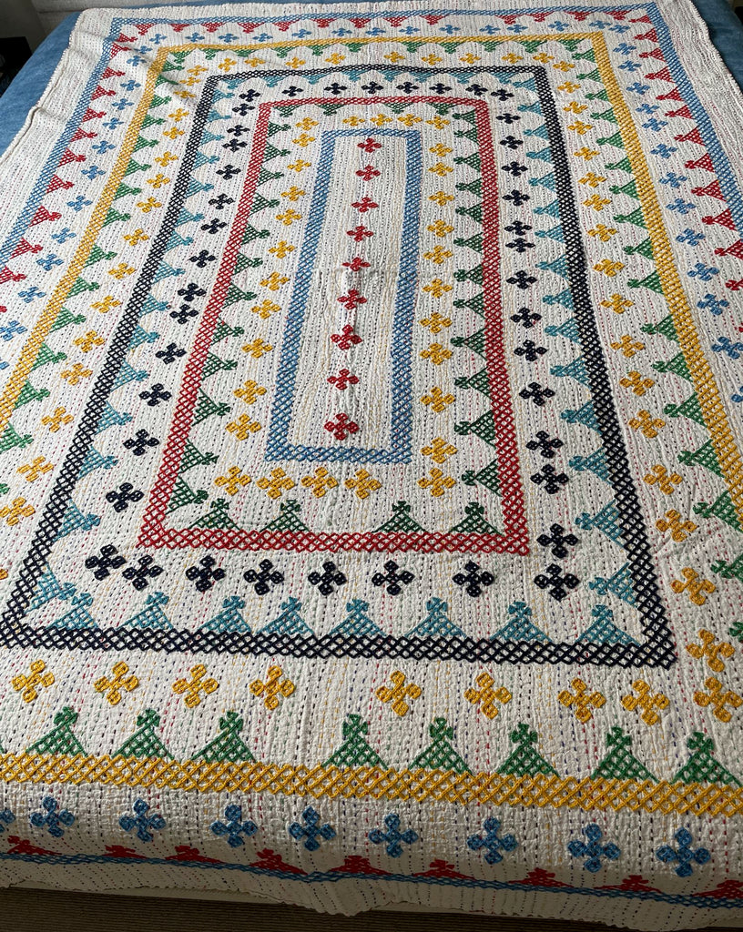 single embroidered kantha ralli quilt sofa throw cotton comforter for kids bedroom washable