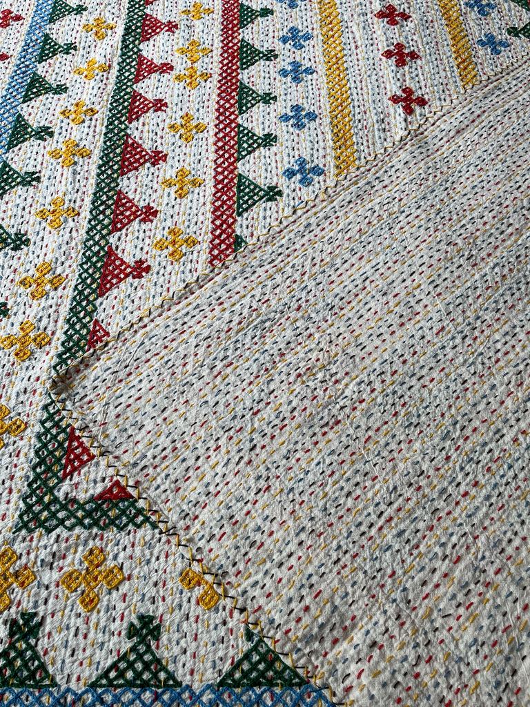 embroidered colourful geometric patterned kantha bedspread for kids room washable comforter