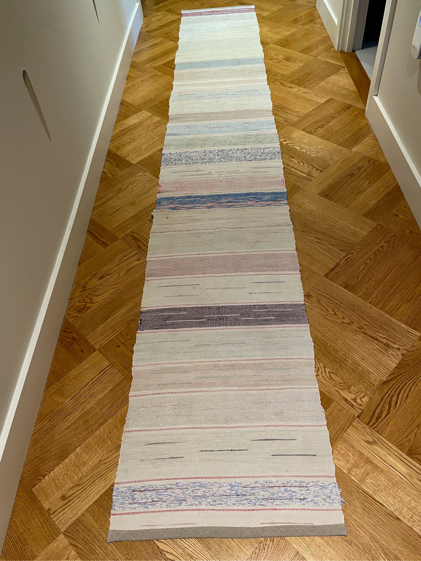 long floor runner vintage cotton rag rug grey blue pink striped machine washable hall carpet