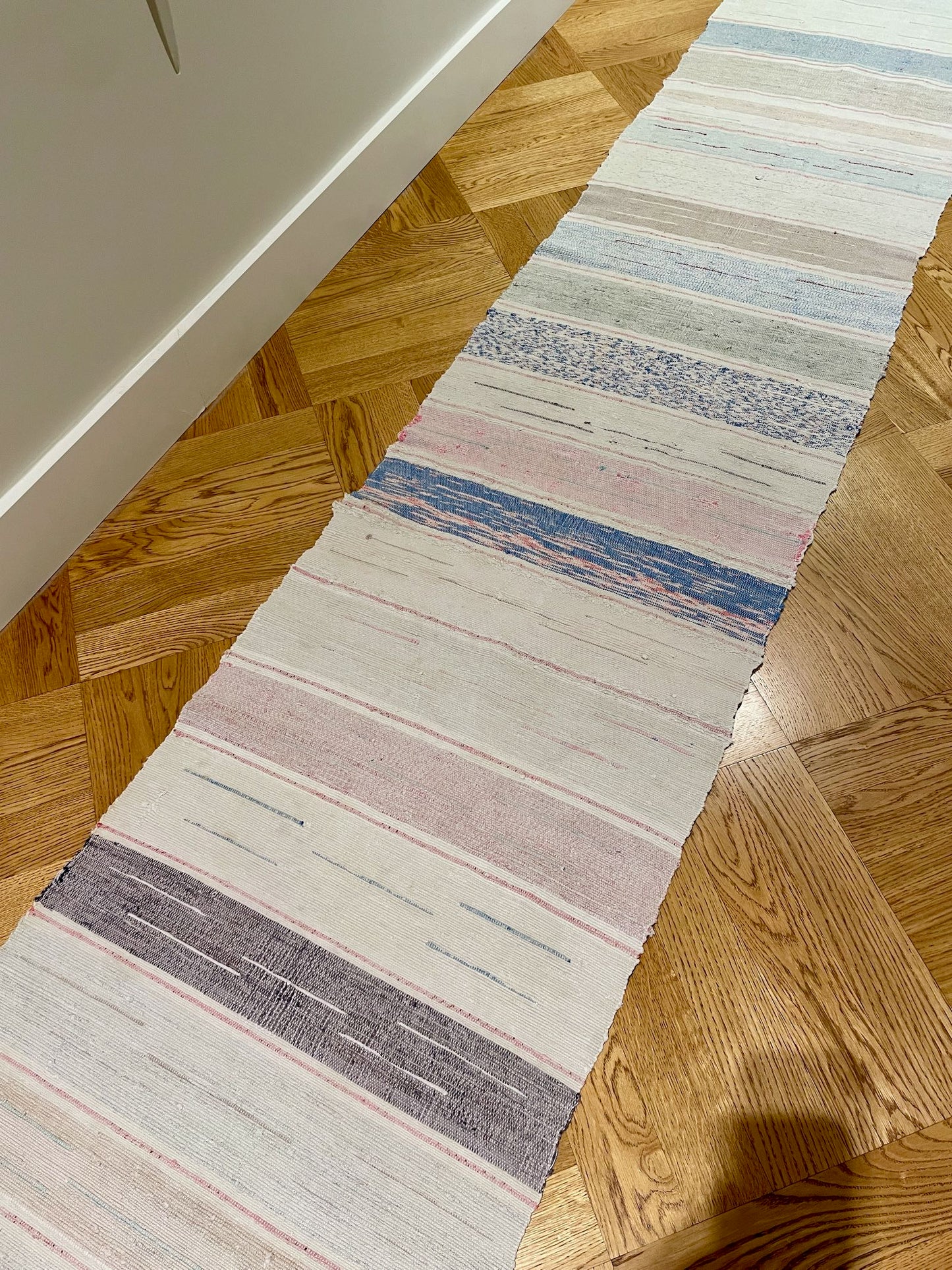 long floor runner vintage cotton rag rug grey blue pink striped machine washable hall carpet