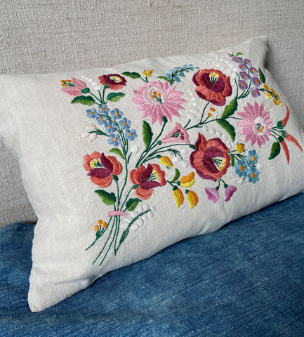 pretty embroidered cushion vintage floral hungarian matyo style cushion folk art couch pillow