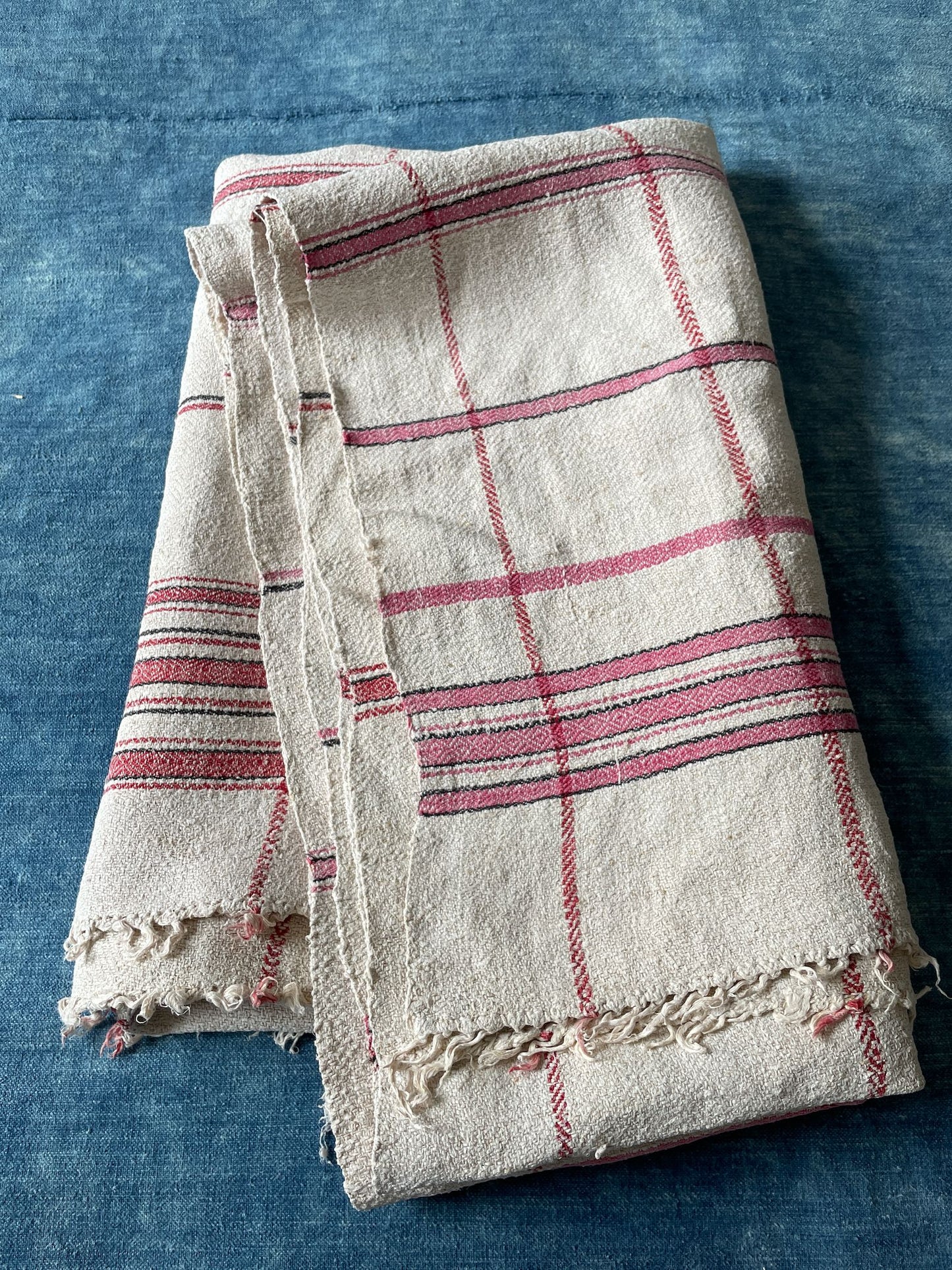 red cream hemp throw large blanket curtain upholstery fabric stripes checks home loomed washable
