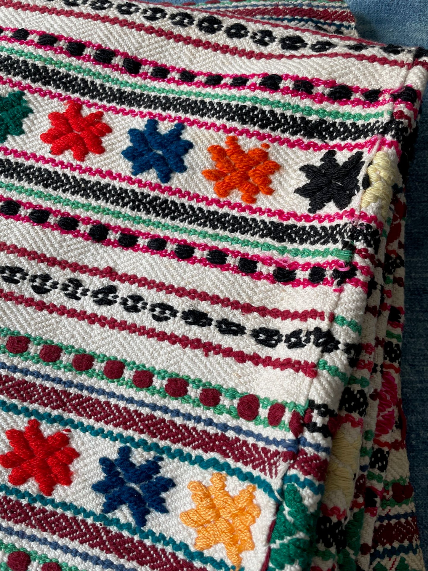 vintage striped throw blanket east europe folk textiles colourful embroidered stars upholstery