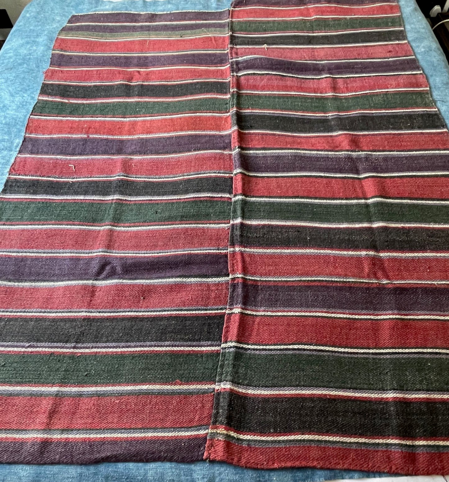 blanket throw striped red purple brown gray east europe folk textile warm colours upholstery