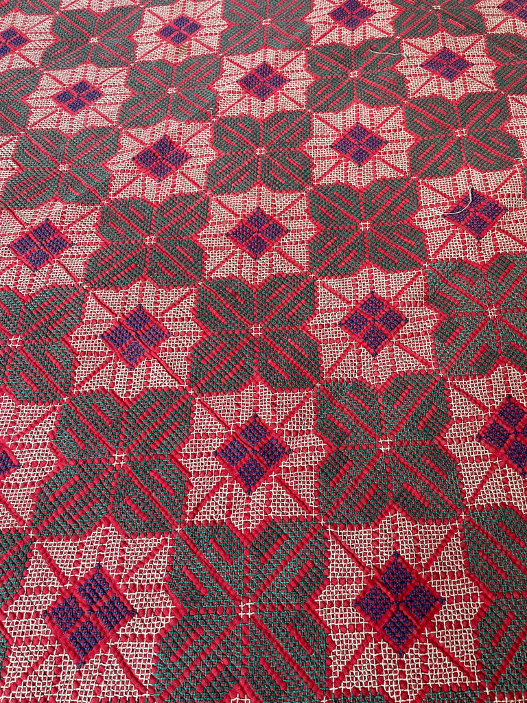 vintage galicha kantha quilt throw carpet rug colourful geometric pattern wall hanging handmade