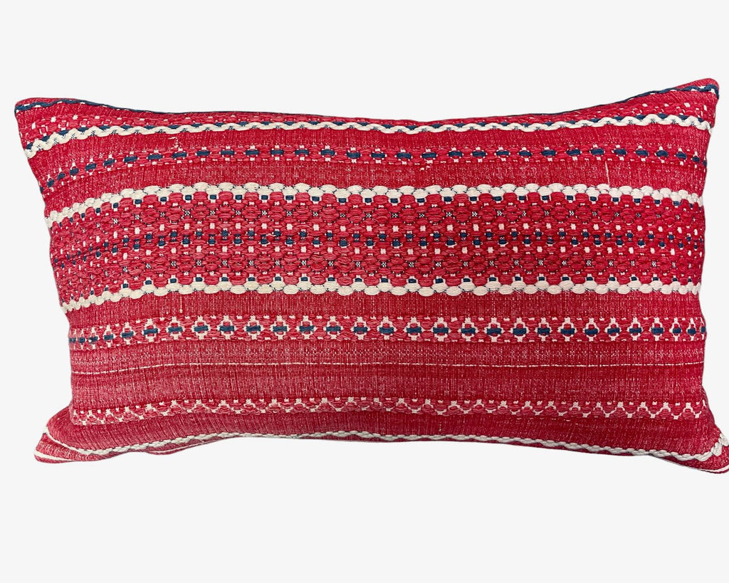 red blue white stripe cushion rectangular pillow lumbar couch sofa east european folk textile 