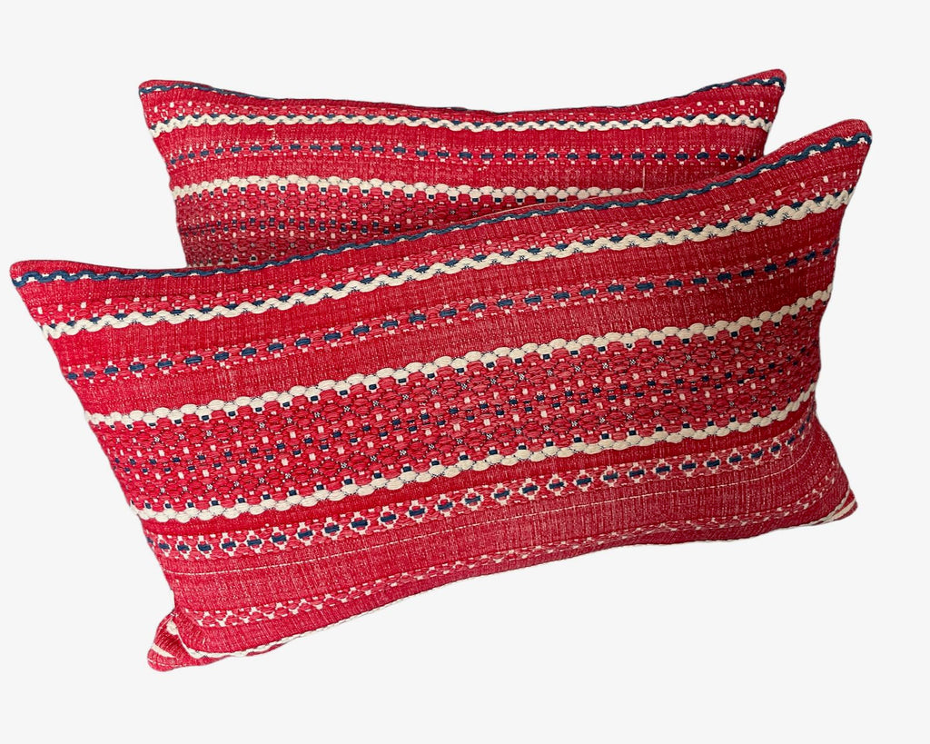 red blue white stripe cushion rectangular pillow lumbar couch sofa east european folk textile 