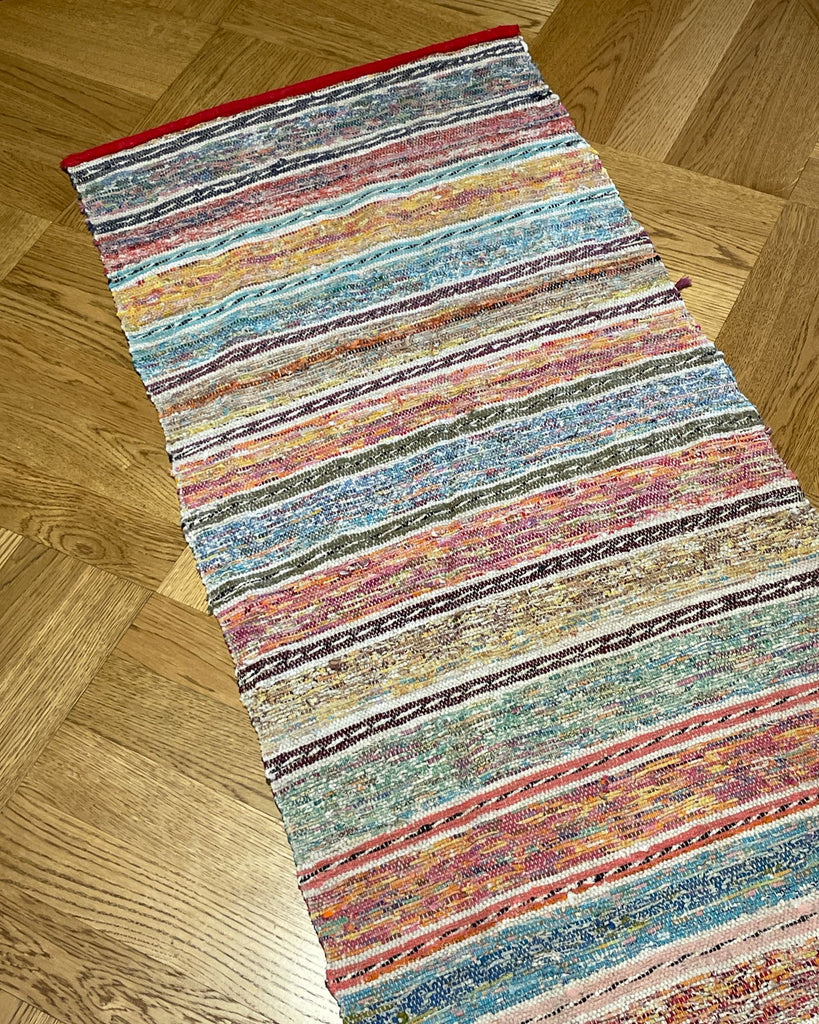 vintage floor runner hall carpet striped stair runner cotton 6 metres long blue orange yellow 