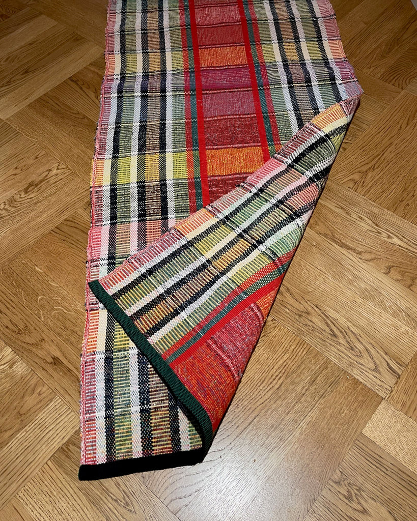 Vintage red rug with stripes and checks cotton hungarian floor mat trasmatta runner kitchen carpet