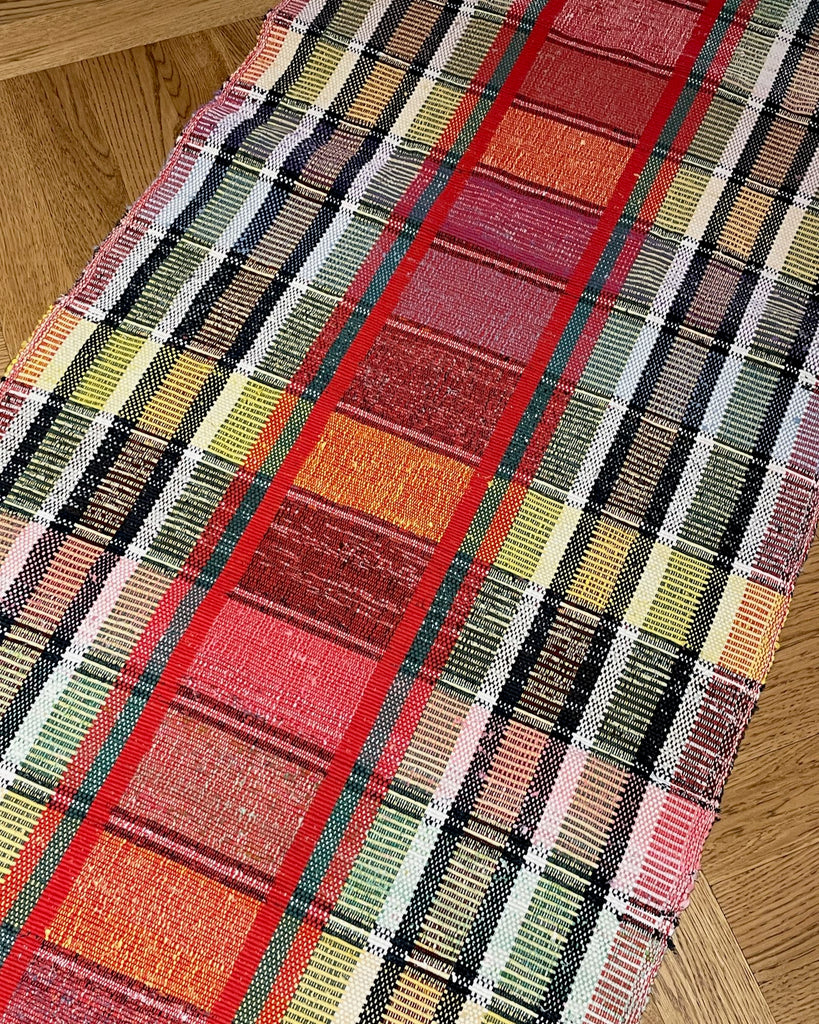 Vintage red rug with stripes and checks cotton hungarian floor mat trasmatta runner kitchen carpet