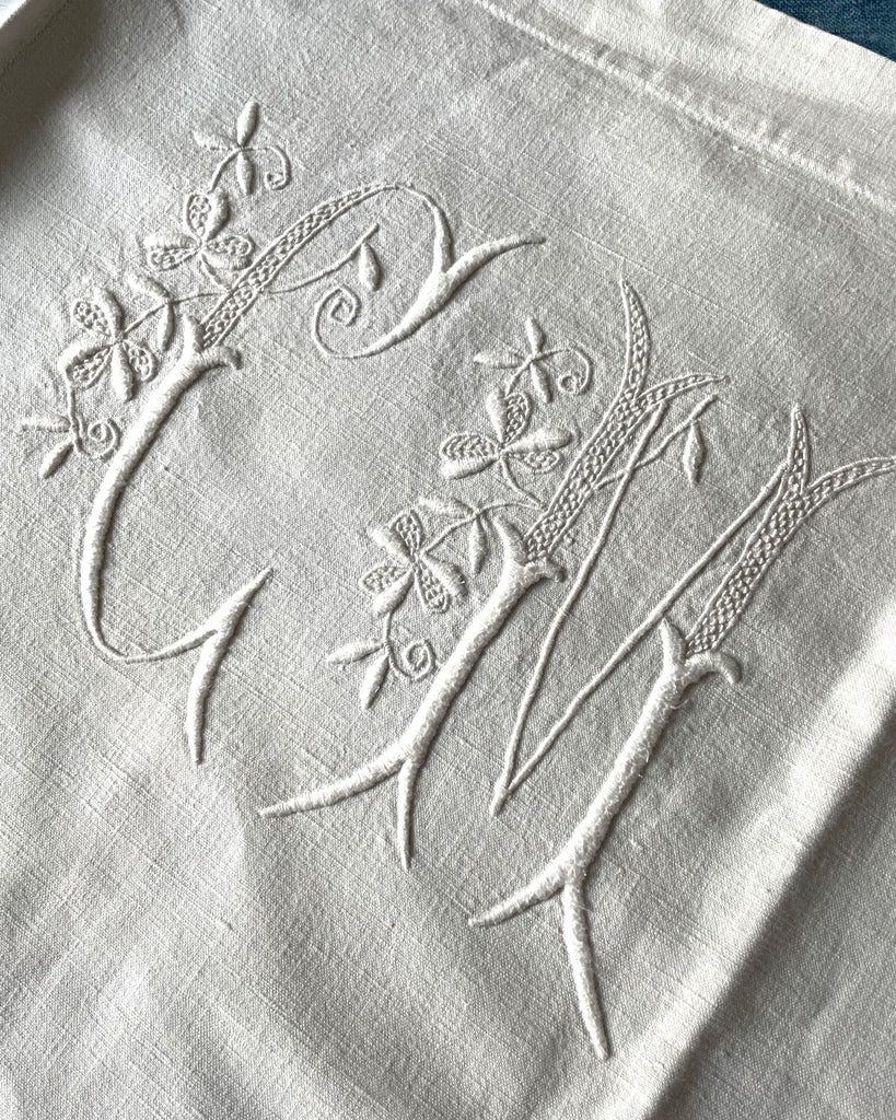 antique french sheet embroidered CM heavy weight upholstery linen white cotton bedlinen bedcover