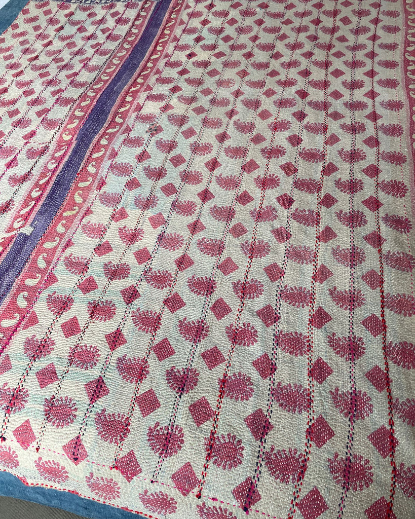 orange pink purple kantha quilt handmade bedspread cotton comforter colourful sofa throw washable