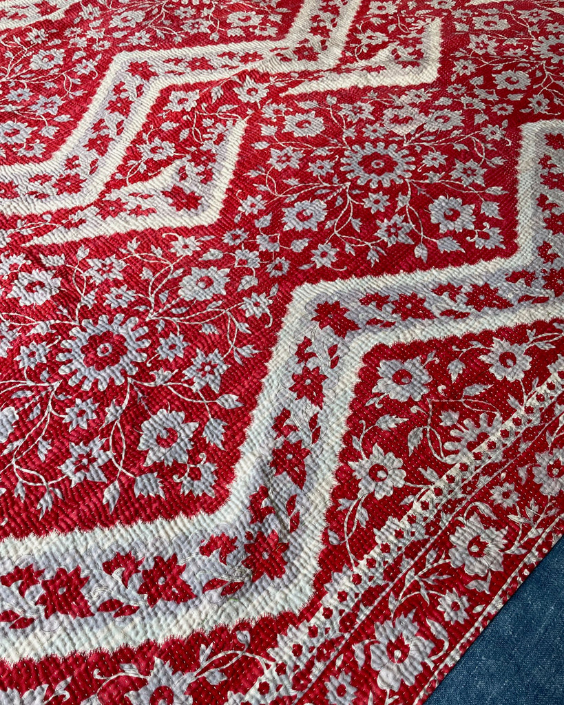 red white floral vintage kantha quilt cotton comforter bedspread handmade large machine washable