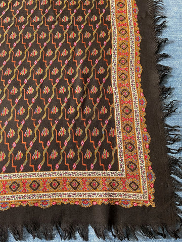 large black antique provencal shawl carre de nimes wool wall hanging decorative textiles