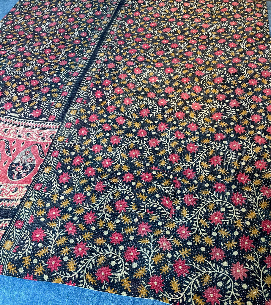 red and black kantha quilt bedspread sofa throw picnic blanket cotton handmade comforter washable