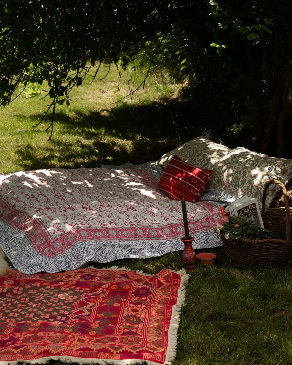 Candy Pink Block Print Single Kantha Quilt - Rebecca's Aix Home