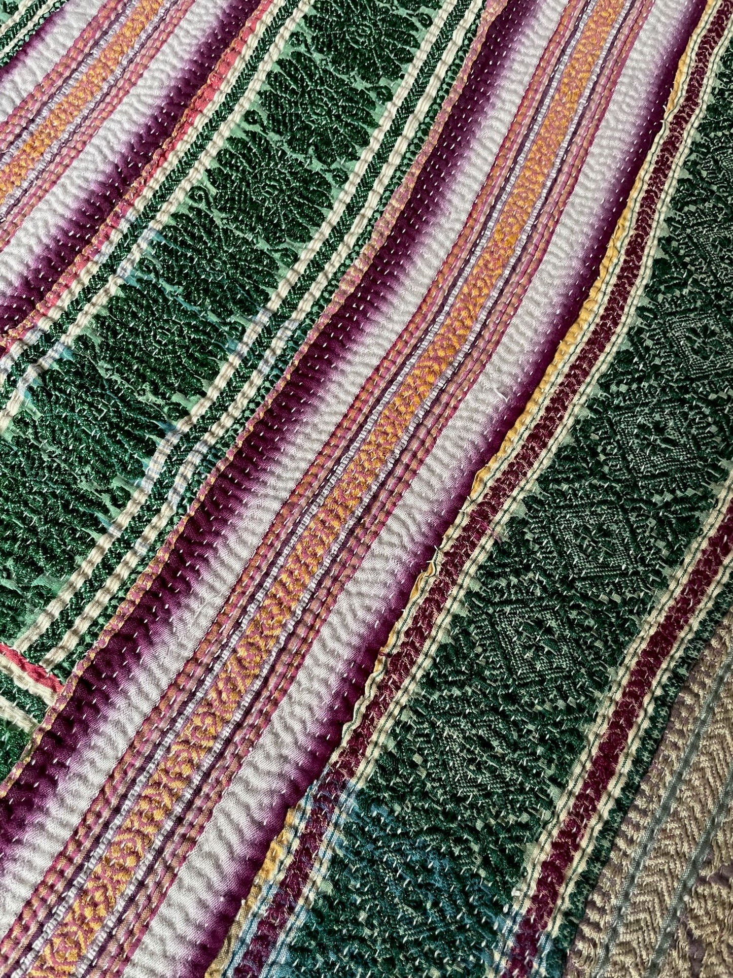 
                  
                    striped patchwork kantha quilt pink green purple hand stitched cotton washable bedspread throw 
                  
                