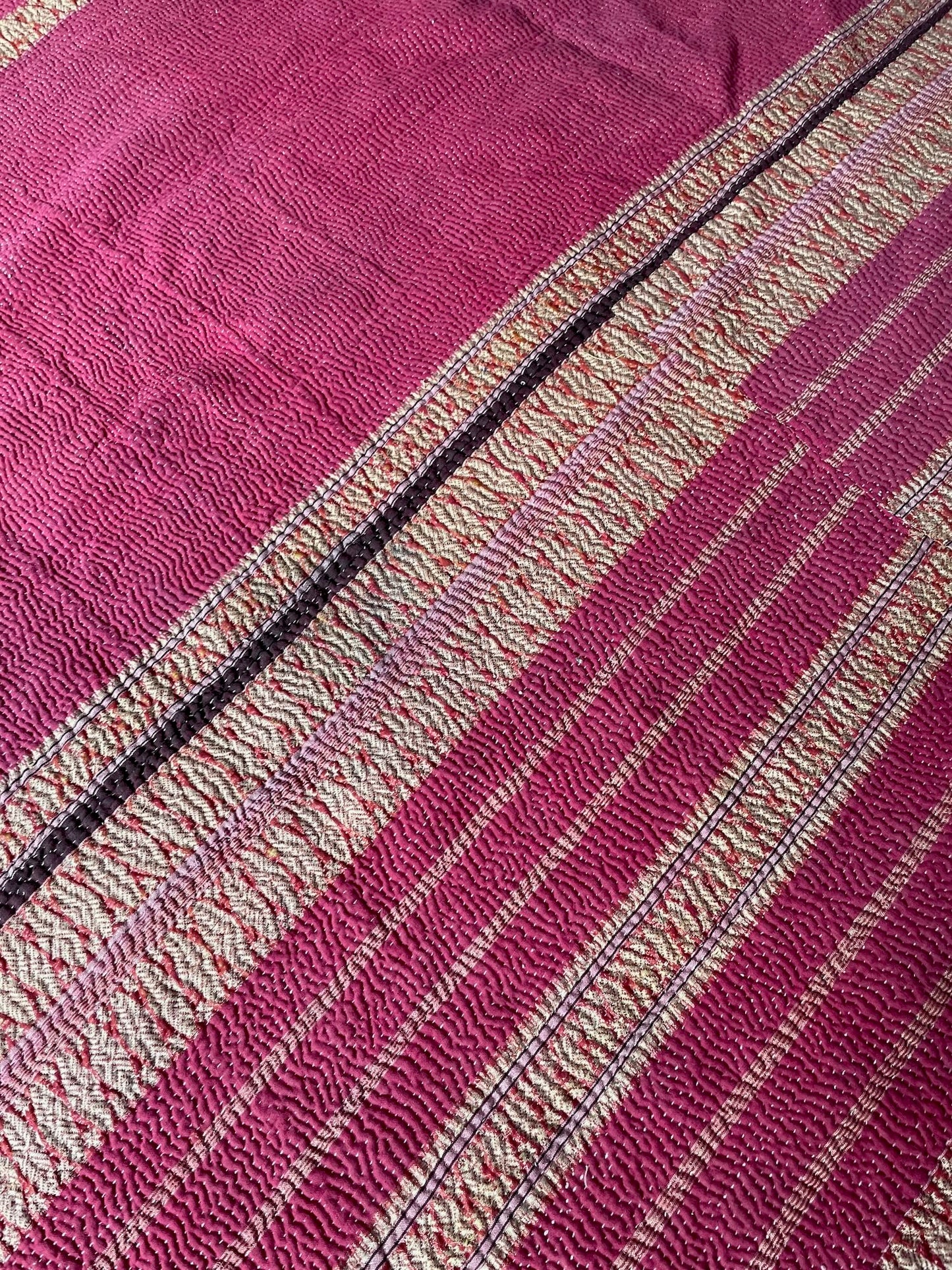 
                  
                    striped patchwork kantha quilt pink green purple hand stitched cotton washable bedspread throw 
                  
                