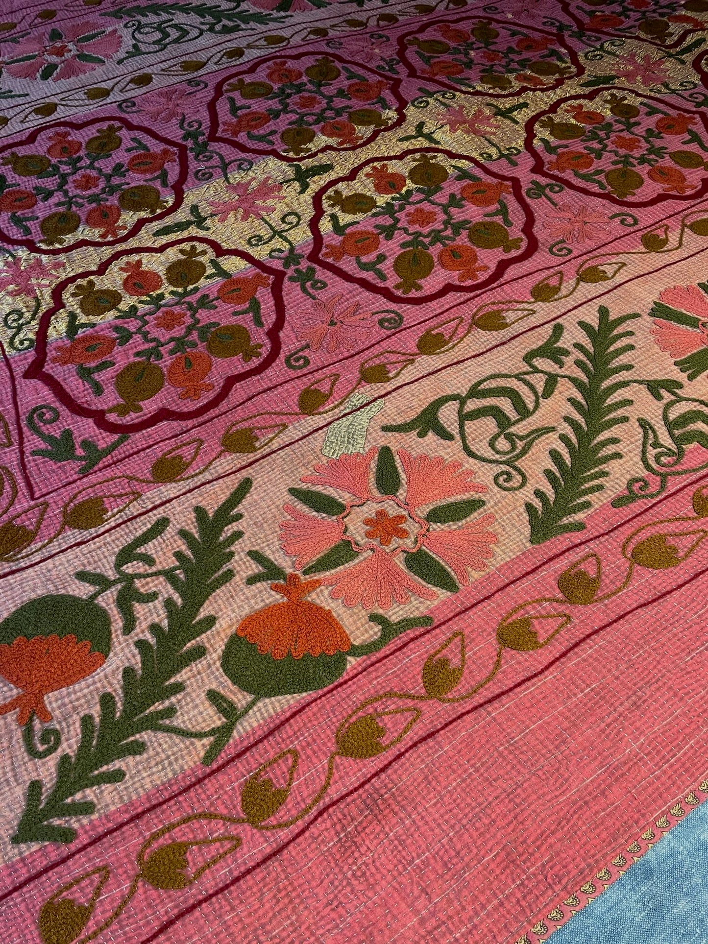 
                  
                    pink gold rose green kantha quilt bed throw sofa bedspread wall hanging washable cotton large
                  
                