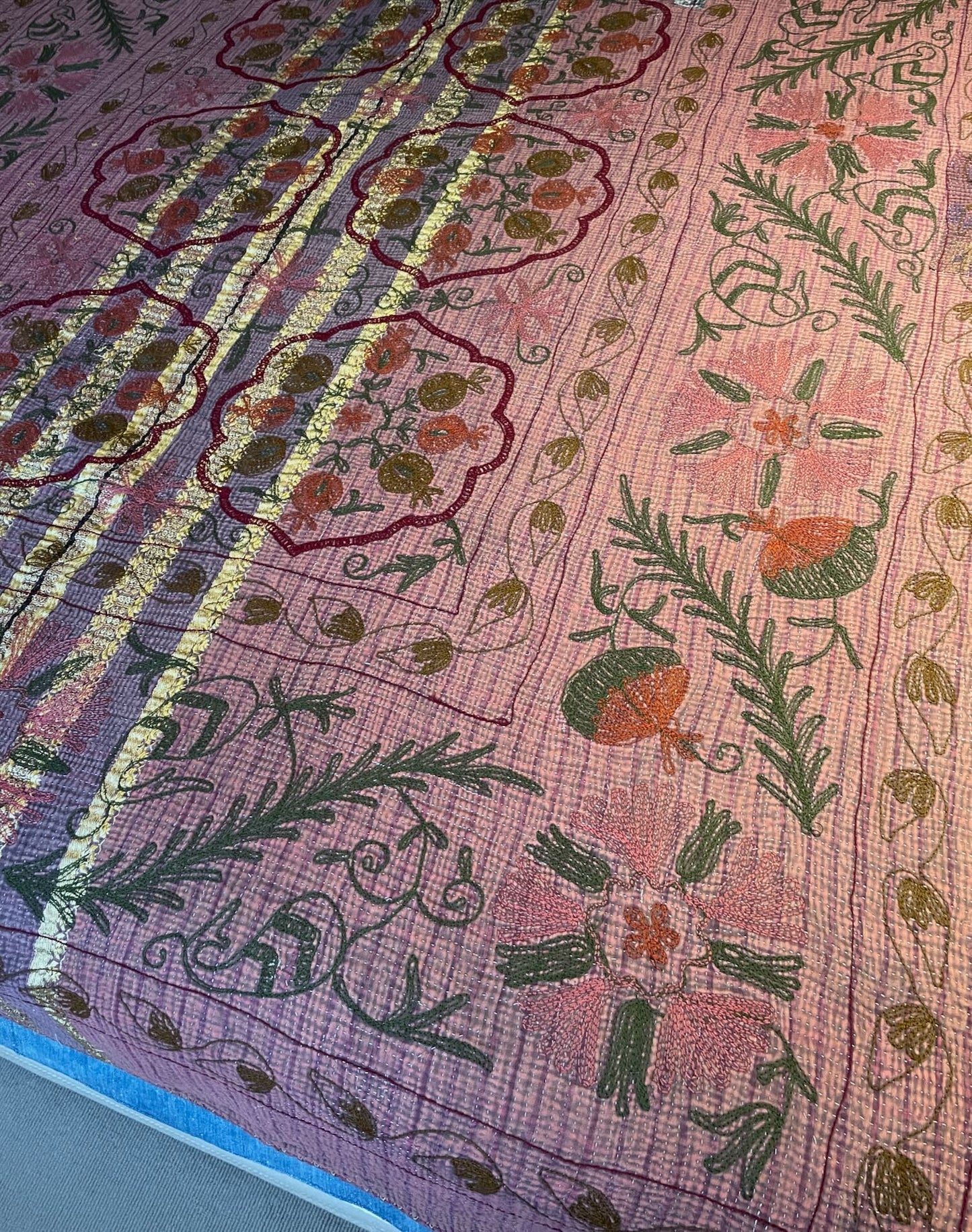 
                  
                    pink gold rose green kantha quilt bed throw sofa bedspread wall hanging washable cotton large
                  
                