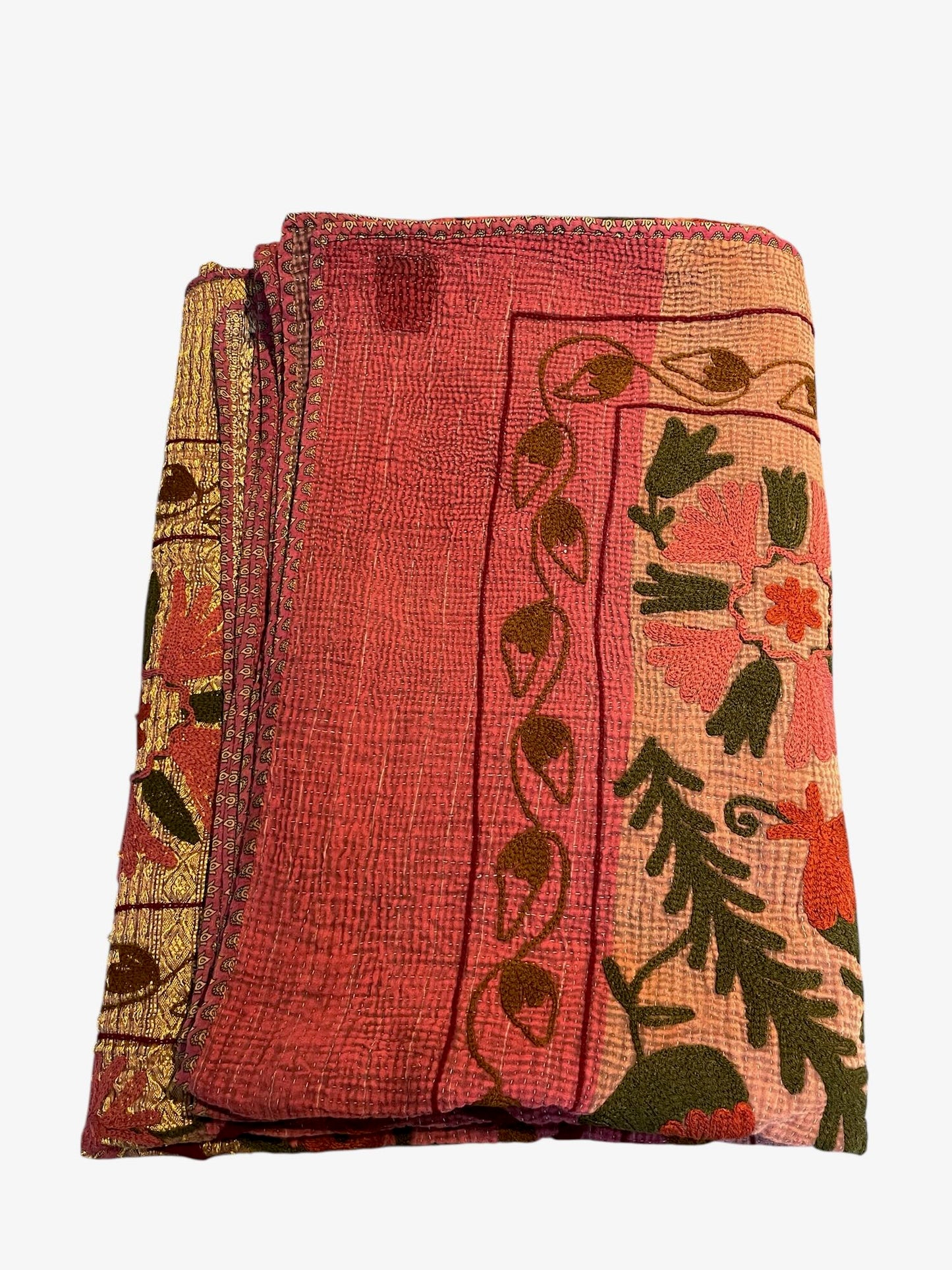 
                  
                    pink gold rose green kantha quilt bed throw sofa bedspread wall hanging washable cotton large
                  
                
