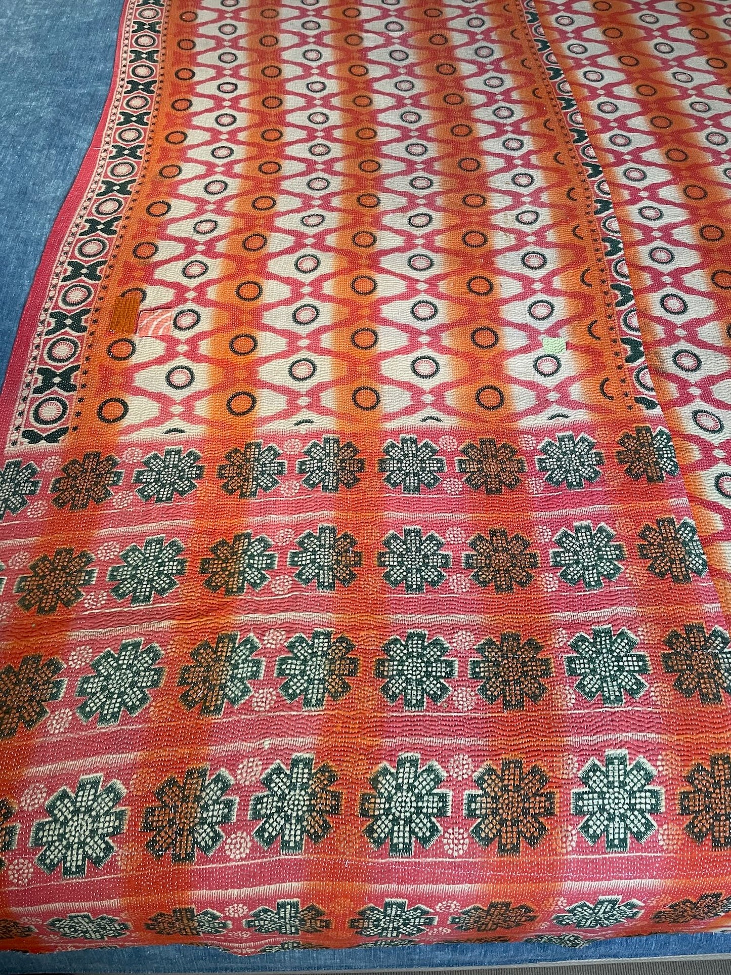 
                  
                    orange pink green kantha bedspread quilt cotton washable throw single double king patterned
                  
                