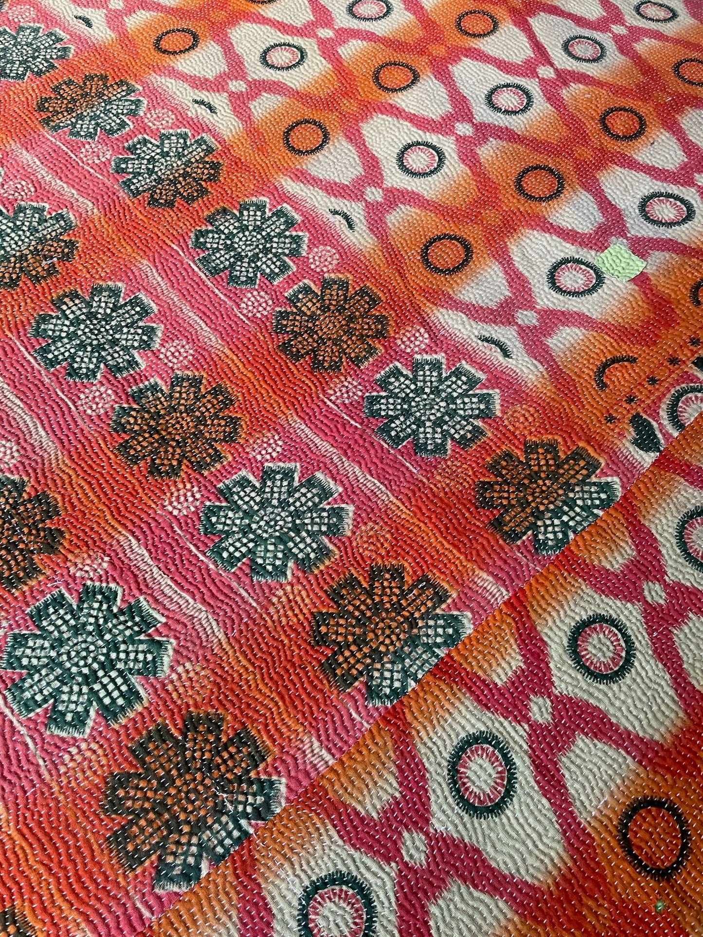 
                  
                    orange pink green kantha bedspread quilt cotton washable throw single double king patterned
                  
                