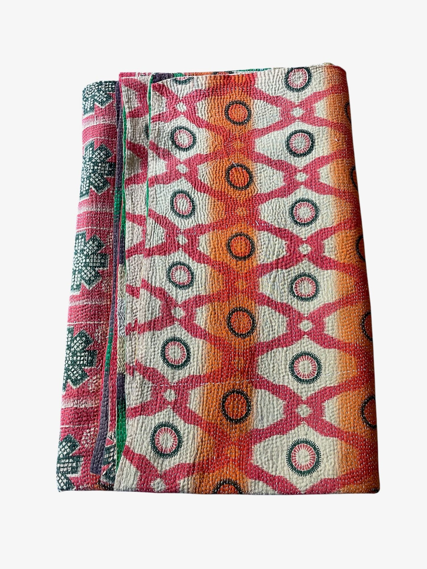 
                  
                    orange pink green kantha bedspread quilt cotton washable throw single double king patterned
                  
                