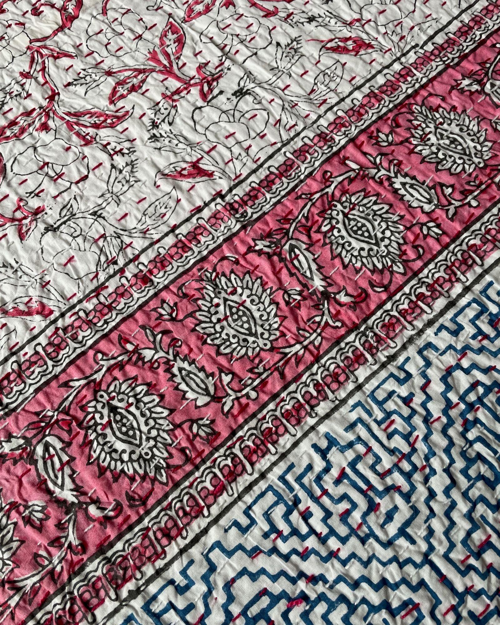 Pink and white Quilt Pink kantha outlet quilt Indian New beautiful hand block pink color kantha quilt bedspread throw bedsheet kantha quilt pink