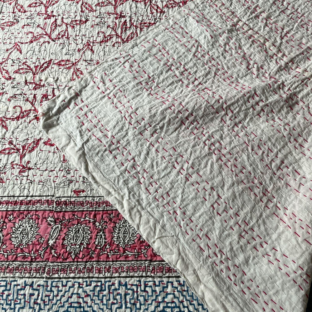 
                  
                    blue and candy pink single cotton block print bedspread kantha quilt sofa throw pretty comforter
                  
                