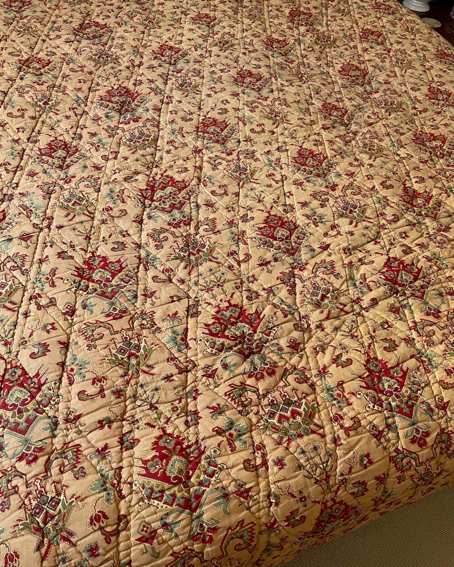 
                  
                    antique french quilt textiles baton rompu pique bedcover brown red blue pattern large comforter
                  
                