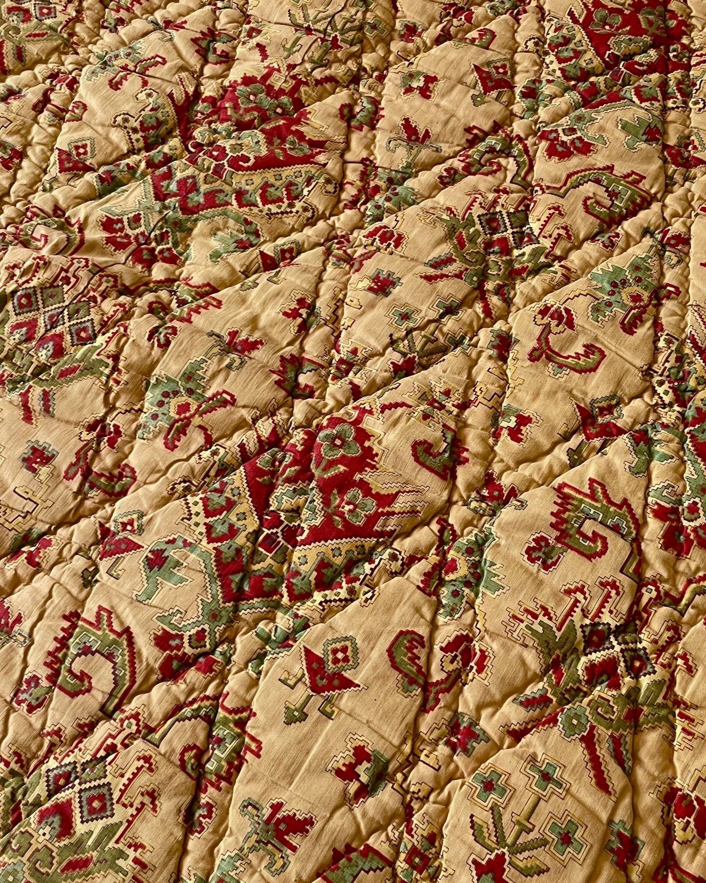 
                  
                    antique french quilt textiles baton rompu pique bedcover brown red blue pattern large comforter
                  
                