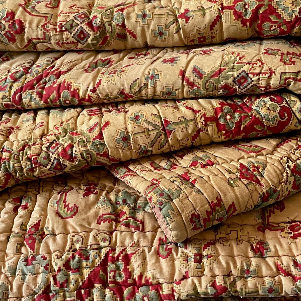 
                  
                    antique french quilt textiles baton rompu pique bedcover brown red blue pattern large comforter
                  
                