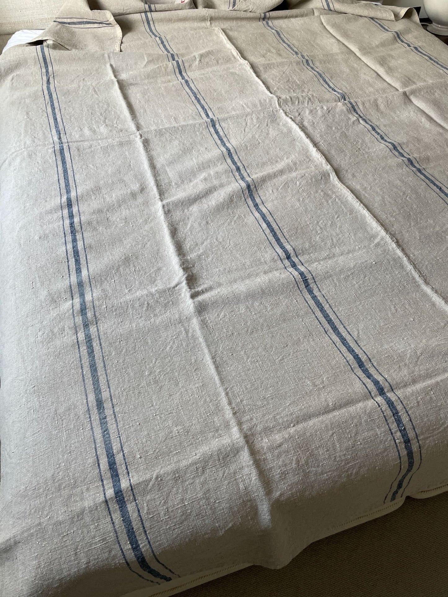 
                  
                    antique french upholstery hemp blue stripe cart cover rustic large curtain tablecloth heavy
                  
                