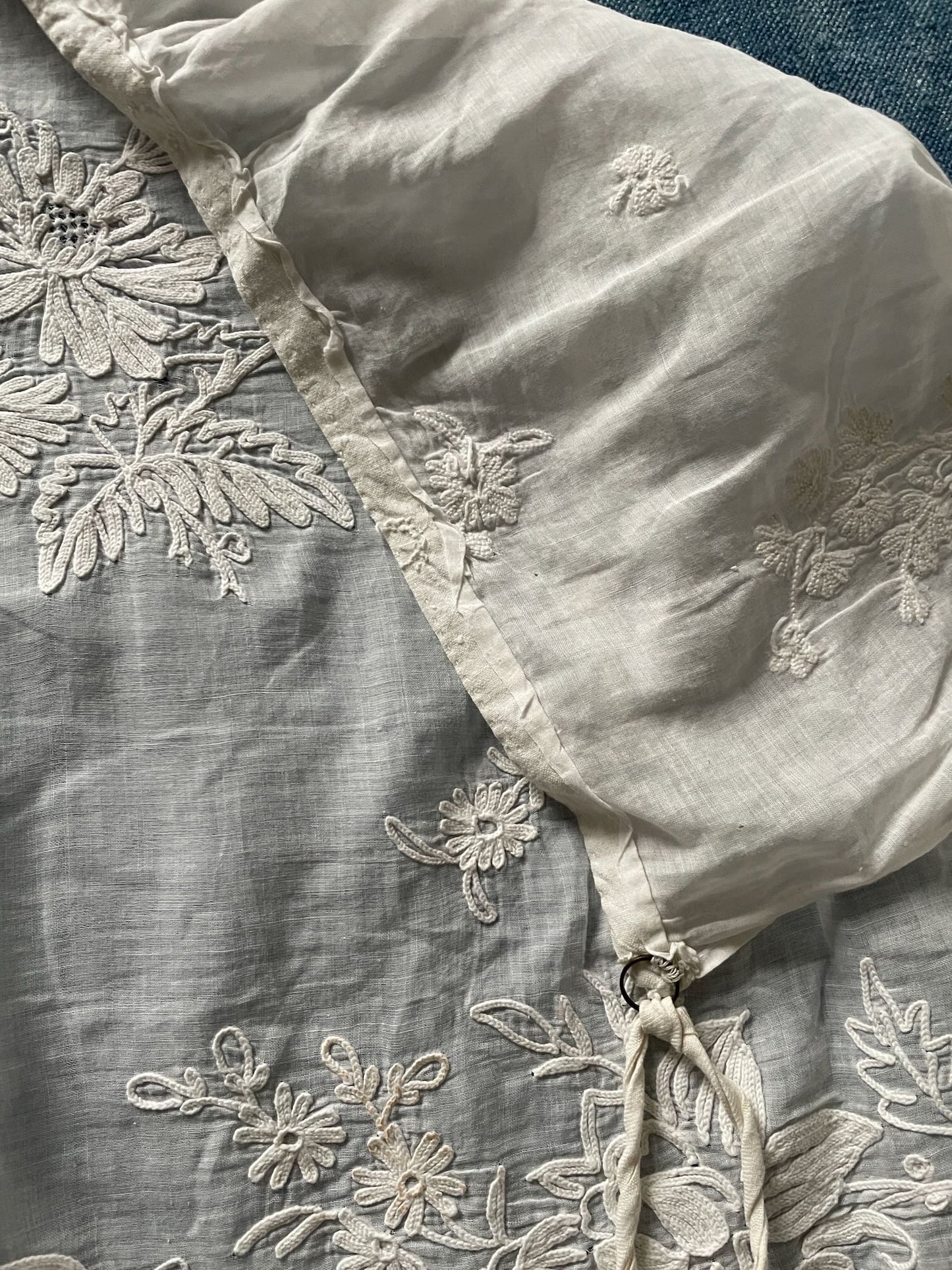 
                  
                    antique french cantonniere pelmet cornelys crewel work window treatment white lace
                  
                