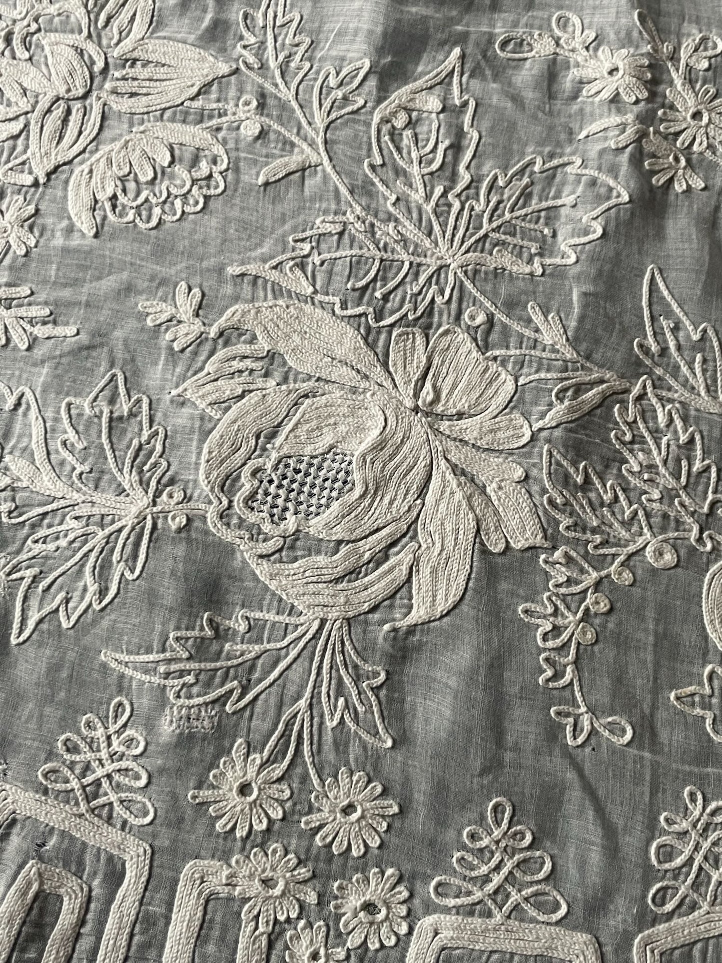 
                  
                    antique french cantonniere pelmet cornelys crewel work window treatment white lace
                  
                