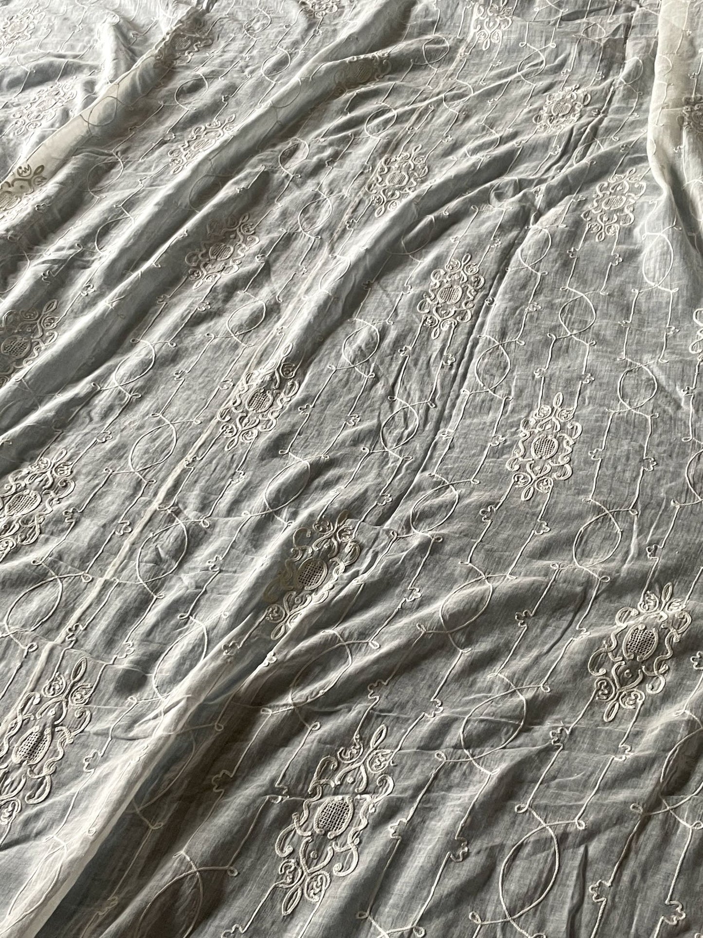 
                  
                    antique french lace curtain rideau de cornelys muslin white crewelwork romantic long drape
                  
                